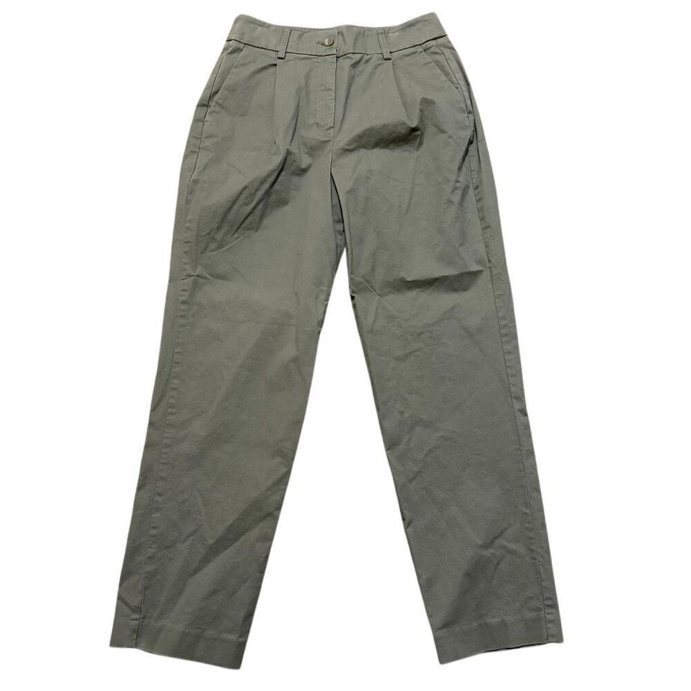 Express pleated cotton chino straight leg pants in an olive green size 4